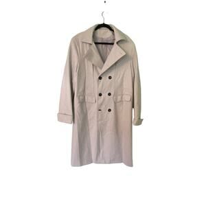 Womens Large Light Grey Button Down Trench Coat With Liner Very Thick And Warm